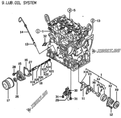 Двигатель Yanmar 3TNE74C-HP, узел -  Система смазки 