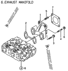  Двигатель Yanmar 2TNE68-BL2, узел -  Выпускной коллектор 
