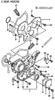  Двигатель Yanmar 4TNE84-AF, узел -  Корпус редуктора 