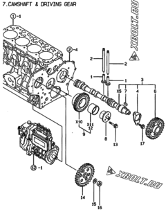  Двигатель Yanmar 4TNE84-AF, узел -  Распредвал и приводная шестерня 