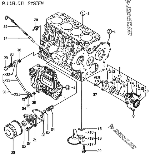  Система смазки двигателя Yanmar 4TNE84-AF