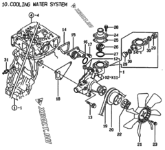  Двигатель Yanmar 4TNE84-AF, узел -  Система водяного охлаждения 