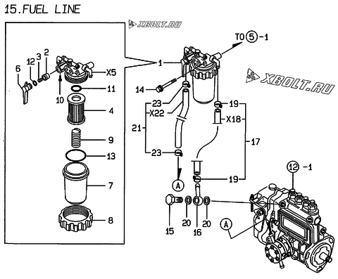  Топливопровод двигателя Yanmar 4TNE84-AF