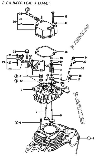  Головка блока цилиндров (ГБЦ) двигателя Yanmar L40AE-DRBO