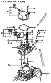  Двигатель Yanmar L40AE-DRBO, узел -  Головка блока цилиндров (ГБЦ) 