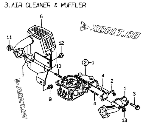  Воздушный фильтр и глушитель двигателя Yanmar L40AE-DRBO