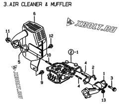  Двигатель Yanmar L40AE-DRBO, узел -  Воздушный фильтр и глушитель 