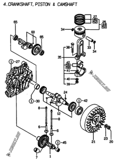  Двигатель Yanmar L40AE-DRBO, узел -  Коленвал, поршень и распредвал 