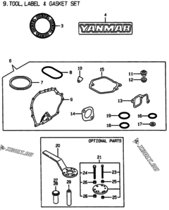  Двигатель Yanmar L40AE-DRBO, узел -  Инструменты, шильды и комплект прокладок 