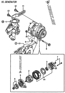  Двигатель Yanmar 3TNE74C-MP, узел -  Генератор 