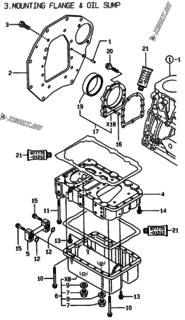  Двигатель Yanmar 3TNE88-ELAN, узел -  Крепежный фланец и масляный картер 