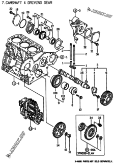  Двигатель Yanmar 3TNE88-ELAN, узел -  Распредвал и приводная шестерня 