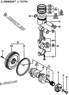  Двигатель Yanmar 3TNE88-ELAN, узел -  Коленвал и поршень 