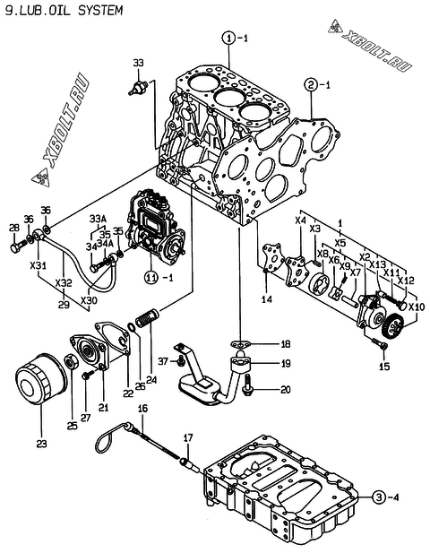  Система смазки двигателя Yanmar 3TNE88-ELAN