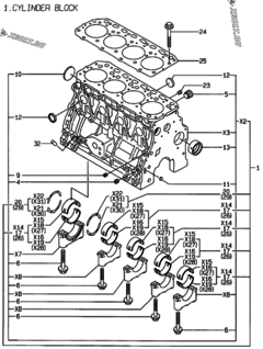  Двигатель Yanmar 4TNE84-LAN, узел -  Блок цилиндров 