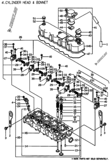  Двигатель Yanmar 4TNE84-LAN, узел -  Головка блока цилиндров (ГБЦ) 