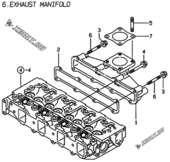  Двигатель Yanmar 4TNE84-LAN, узел -  Выпускной коллектор 
