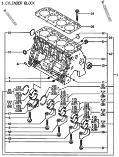  Двигатель Yanmar 4TNE88-LAN, узел -  Блок цилиндров 