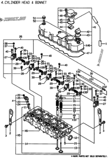  Двигатель Yanmar 4TNE88-LAN, узел -  Головка блока цилиндров (ГБЦ) 