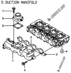  Двигатель Yanmar 4TNE88-LAN, узел -  Впускной коллектор 