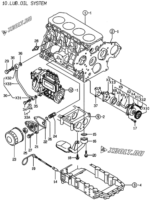  Система смазки двигателя Yanmar 4TNE88-ELAN