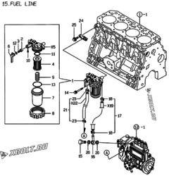  Двигатель Yanmar 4TNE88-LAN, узел -  Топливопровод 