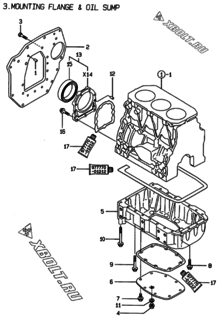  Двигатель Yanmar 3TNE88-CR, узел -  Крепежный фланец и масляный картер 