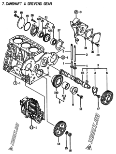  Двигатель Yanmar 3TNE88-CR, узел -  Распредвал и приводная шестерня 