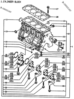  Двигатель Yanmar 4TNE84-EMS, узел -  Блок цилиндров 