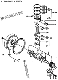  Двигатель Yanmar 4TNE84-EMS, узел -  Коленвал и поршень 