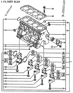  Двигатель Yanmar 4TNE88-EMS, узел -  Блок цилиндров 