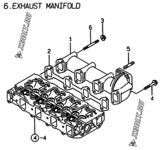  Двигатель Yanmar 4TNE88-EMS, узел -  Выпускной коллектор 