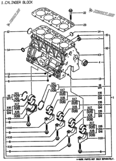  Двигатель Yanmar 4TNE88-PZ, узел -  Блок цилиндров 