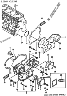  Двигатель Yanmar 4TNE88-PZ, узел -  Корпус редуктора 