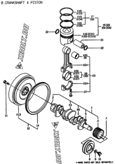 Двигатель Yanmar 4TNE88-PZ, узел -  Коленвал и поршень 