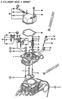  Двигатель Yanmar L40AE-DRWE, узел -  Головка блока цилиндров (ГБЦ) 