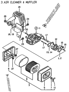  Двигатель Yanmar L40AE-DRWE, узел -  Воздушный фильтр и глушитель 