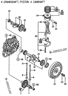  Двигатель Yanmar L40AE-DRWE, узел -  Коленвал, поршень и распредвал 