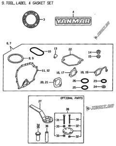  Двигатель Yanmar L40AE-DRWE, узел -  Инструменты, шильды и комплект прокладок 