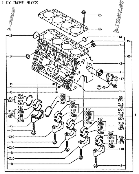  Блок цилиндров двигателя Yanmar 4TNE88-GR