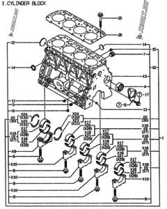 Двигатель Yanmar 4TNE88-GR, узел -  Блок цилиндров 