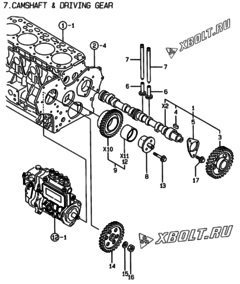  Двигатель Yanmar 4TNE88-GR, узел -  Распредвал и приводная шестерня 