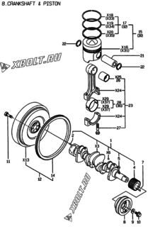  Двигатель Yanmar 4TNE88-GR, узел -  Коленвал и поршень 