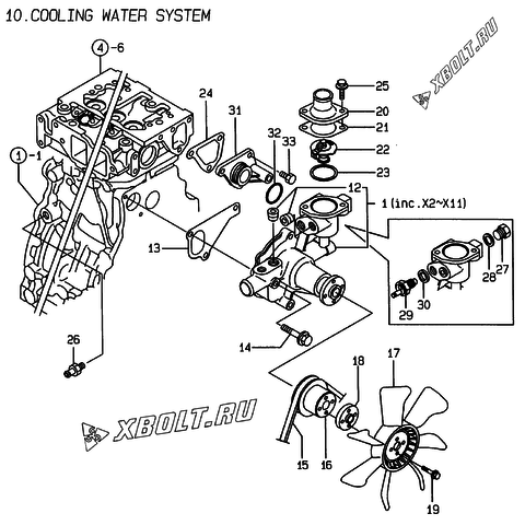  Система водяного охлаждения двигателя Yanmar 4TNE88-GR