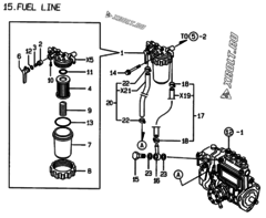  Двигатель Yanmar 4TNE88-GR, узел -  Топливопровод 