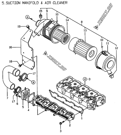  Впускной коллектор и воздушный фильтр двигателя Yanmar 4TNE98-AD