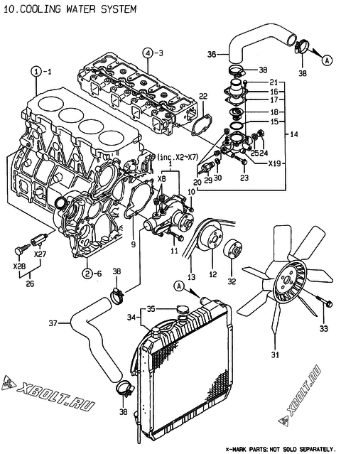  Система водяного охлаждения двигателя Yanmar 4TNE98-AD