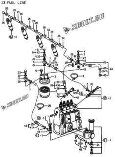  Двигатель Yanmar 4TNE98-AD, узел -  Топливопровод 
