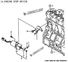  Двигатель Yanmar 4TNE98-AD, узел -  Устройство остановки двигателя 