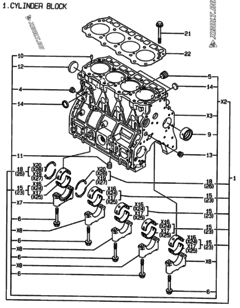  Двигатель Yanmar 4TNE94-DBW, узел -  Блок цилиндров 